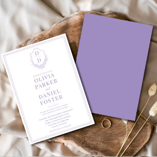 Elegantes Wappen Lilac Lila Minimalistische Hochze Einladung
