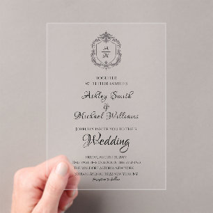 Elegantes Wappen Minimalistisch-formale Monogramm- Acryleinladungen