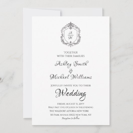 Elegantes Wappen Minimalistisch-formale Monogramm- Einladung (Vorderseite)