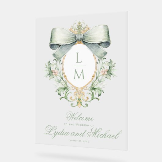 Elegantes Wappen mit Grünen Bögen Begrüßung Acrylschild (Winkel)