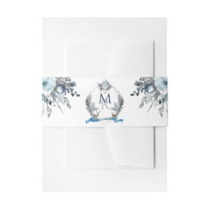 Elegantes Wappen mit Initialen, duster blauer Blum Einladungsbanderole