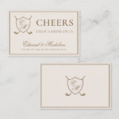 Elegantes Wappen Monogram Golf Wedding Drink Ticke Visitenkarte (Vorne/Hinten)