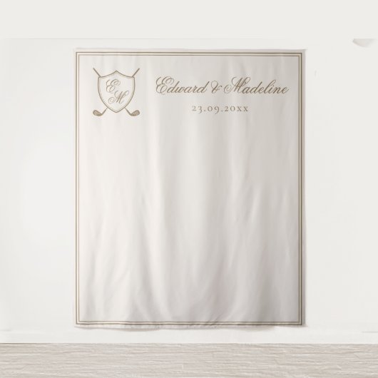 Elegantes Wappen Monogram Golf Wedding Foto Hinter Wandteppich (Vorderseite)