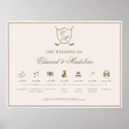 Elegantes Wappen Monogram Golf Wedding Timeline Poster
