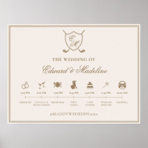 Elegantes Wappen Monogram Golf Wedding Timeline Poster