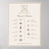 Elegantes Wappen Monogram Golf Wedding Timeline Poster (Vorne)