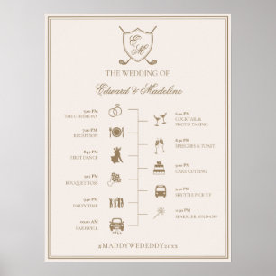 Elegantes Wappen Monogram Golf Wedding Timeline Poster