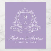 Elegantes Wappen Monogram Lavender Wedding Weinetikett (Einzelnes Label)