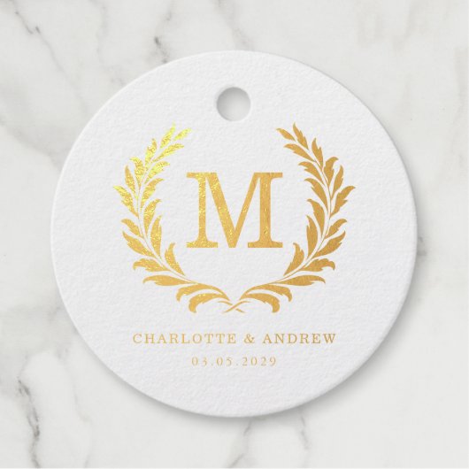 Elegantes Wappen Monogram Wedding Geschenkanhänger (Vorderseite)