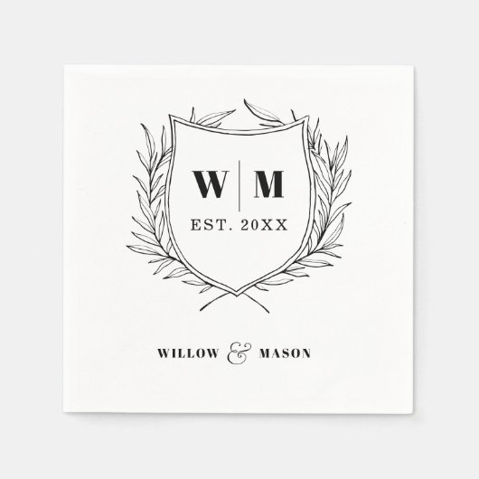 Elegantes Wappen Monogram Wedding Serviette (Vorderseite)