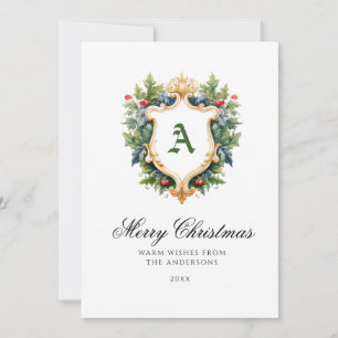 Elegantes Wappen Monogram Weihnachtskarte Feiertagskarte