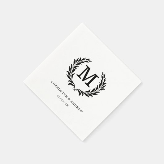 Elegantes Wappen Monogram White Wedding Serviette (Ecke)