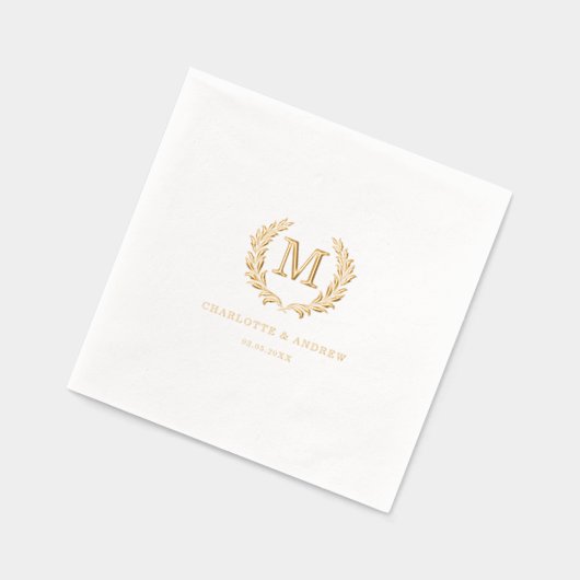 Elegantes Wappen Monogram White Wedding Servietten Mit Folie (Links)