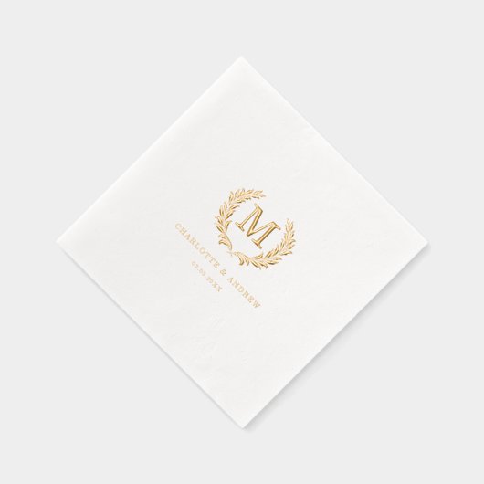 Elegantes Wappen Monogram White Wedding Servietten Mit Folie (Rechts)