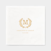 Elegantes Wappen Monogram White Wedding Servietten Mit Folie (Vorderseite)