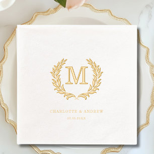 Elegantes Wappen Monogram White Wedding Servietten Mit Folie