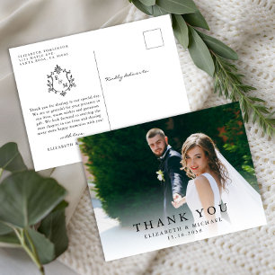 Elegantes Wappen-Monogramm-Foto-Hochzeit Postkarte