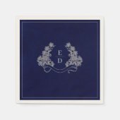 Elegantes Wappen-Monogramm-Navy-Erbe-Hochzeit Serviette (Vorderseite)