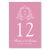 Elegantes Wappen Monogramm Rose Rosa Hochzeit Tischnummer (Rückseite)
