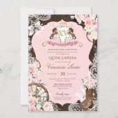Elegantes Wappen Rustikal Rosa Charro Quinceanera Einladung (Vorderseite)