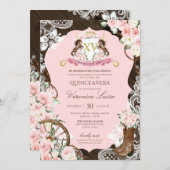 Elegantes Wappen Rustikal Rosa Charro Quinceanera Einladung (Vorne/Hinten)
