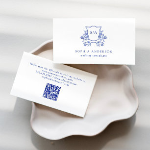 Elegantes Wappen und Monogramm   Blau und Weiß Visitenkarte