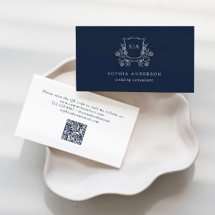 Elegantes Wappen und Monogramm Dark Navy Blue Visitenkarte