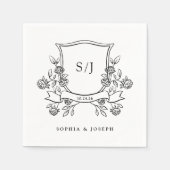 Elegantes Wappen und Monogramm Schwarz-Weiß-Hochze Serviette (Vorderseite)