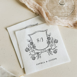 Elegantes Wappen und Monogramm Schwarz-Weiß-Hochze Serviette