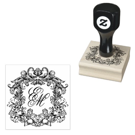 Elegantes Wappen Wedding Monogram Gummistempel (Stempel)