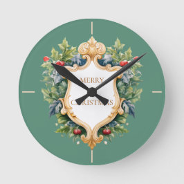 Elegantes Wappen Weihnachtskarte Runde Wanduhr