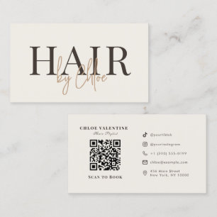 Elegantes Warmes Cremebeige Salon QR-Code-Medien Visitenkarte