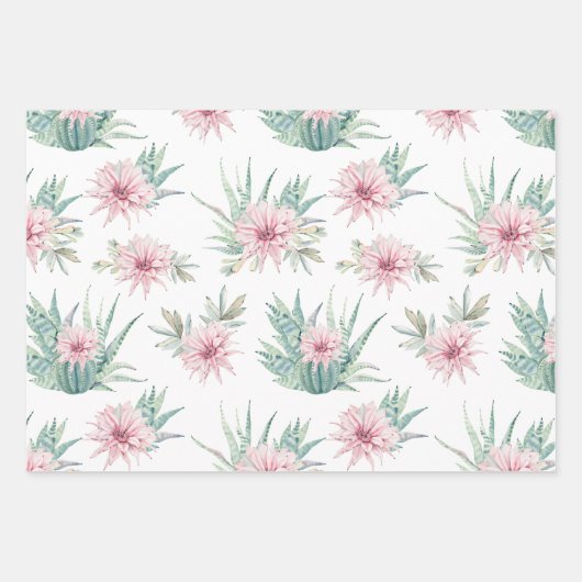 Elegantes Wasser Boho Cactus & Succulents Geschenkpapier Set (Vorderseite)