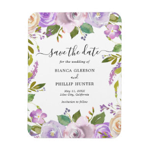 Elegantes Wasser Lila florale Save the Date Magnet