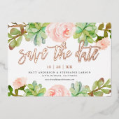 Elegantes Wasser Sukkulent Save the Date Folieneinladung (Vorderseite)