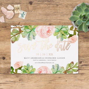 Elegantes Wasser Sukkulent Save the Date Folieneinladung