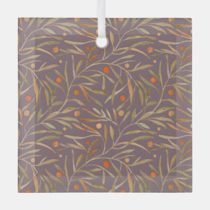 Elegantes Wasserfarben-Blattmuster Lila Hintergrun Ornament Aus Glas