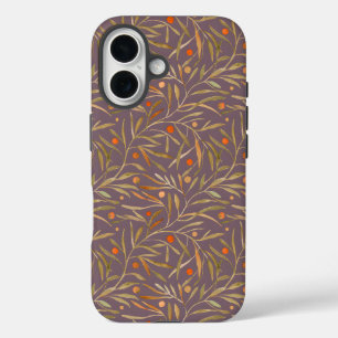 Elegantes Wasserfarben-Blattmuster mit violettem H iPhone 16 Hülle