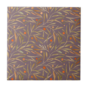 Elegantes Wasserfarben-Blattmuster mit violettem H Fliese