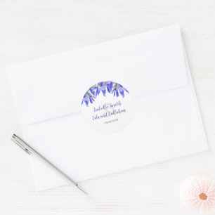 elegantes Wasserfarben-Blau-Blumen-Hochzeitsdesign Runder Aufkleber