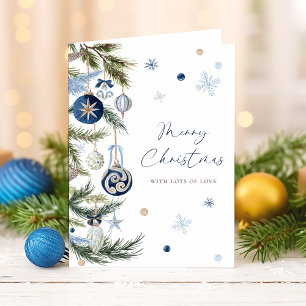 Elegantes Wasserfarben-Blau-Weihnachtsbaum-Schmuck Feiertagskarte