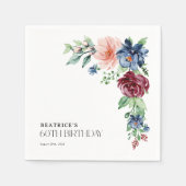 Elegantes Wasserfarben-Blumen-60. Geburtstag Serviette (Vorderseite)