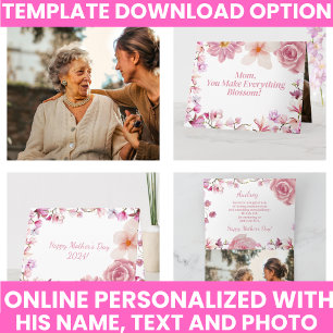 Elegantes Wasserfarben-Blumen-Andenken in Lila und Karte