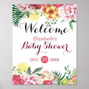 Elegantes Wasserfarben-Blumen-Baby-Shower-Schild P Poster