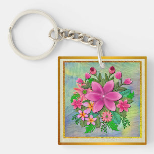 Elegantes Wasserfarben-Blumen-Botanik-Frühlingsbou Schlüsselanhänger