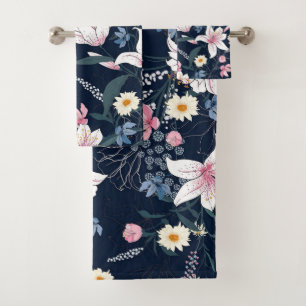 Elegantes Wasserfarben-Blumen-Dekor auffällig Badhandtuch Set