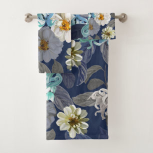 Elegantes Wasserfarben-Blumen-Dekor auffällig Badhandtuch Set
