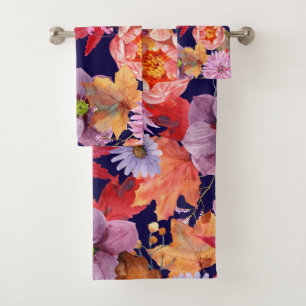 Elegantes Wasserfarben-Blumen-Dekor auffällig  Badhandtuch Set
