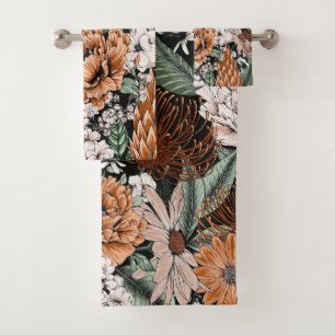 Elegantes Wasserfarben-Blumen-Dekor auffällig Badhandtuch Set