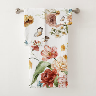 Elegantes Wasserfarben-Blumen-Dekoratives auffalle Badhandtuch Set